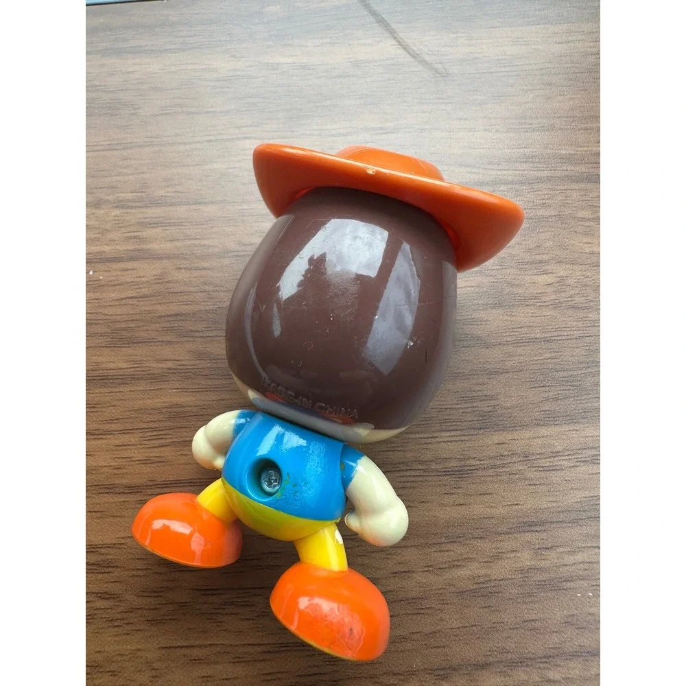 Vintage Style Plastic Egg Cowboy Figure Orange Hat Blue Shirt Novelty Toy